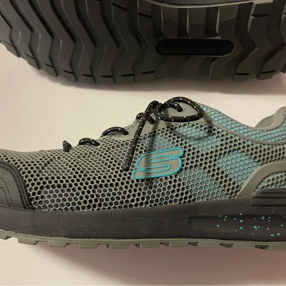 Skechers Bulkin Lyndale Gray Mesh Industrial Workshoe Gray with Blue Highlights - Picture 3 of 7